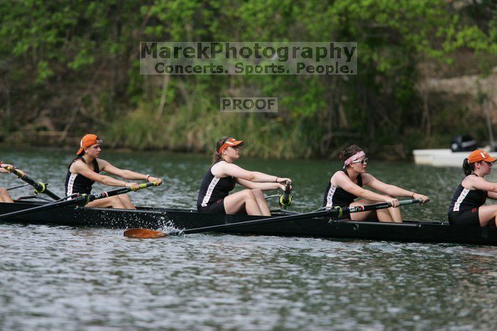 The Texas Rowing first novice eight team finished with a time of 7:51.3, losing to Wisconsin, which completed the race in 7:39.4. This was the third session of the Longhorn Invitational, Saturday afternoon, March 21, 2009 on Lady Bird Lake.

Filename: SRM_20090321_16164964.jpg
Aperture: f/4.0
Shutter Speed: 1/2000
Body: Canon EOS-1D Mark II
Lens: Canon EF 300mm f/2.8 L IS