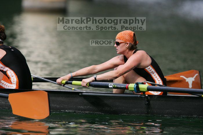 The Texas Rowing first varsity four team finished with a time of 8:44.9, losing to Wisconsin, which completed the race in 8:11.3. This was the third session of the Longhorn Invitational, Saturday afternoon, March 21, 2009 on Lady Bird Lake.

Filename: SRM_20090321_16182390.jpg
Aperture: f/4.0
Shutter Speed: 1/2000
Body: Canon EOS-1D Mark II
Lens: Canon EF 300mm f/2.8 L IS