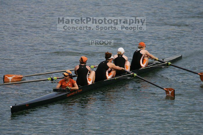 The Texas Rowing first varsity four team finished with a time of 8:44.9, losing to Wisconsin, which completed the race in 8:11.3. This was the third session of the Longhorn Invitational, Saturday afternoon, March 21, 2009 on Lady Bird Lake.

Filename: SRM_20090321_16223307.jpg
Aperture: f/4.0
Shutter Speed: 1/3200
Body: Canon EOS-1D Mark II
Lens: Canon EF 300mm f/2.8 L IS