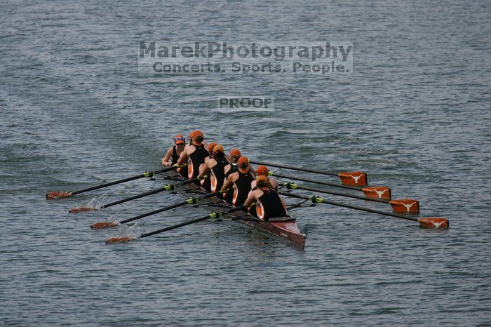 The Texas Rowing second varsity eight team finished with a time of 7:29.5, losing to Wisconsin, which completed the race in 7:15.5. This was the third session of the Longhorn Invitational, Saturday afternoon, March 21, 2009 on Lady Bird Lake.

Filename: SRM_20090321_16282732.jpg
Aperture: f/4.0
Shutter Speed: 1/5000
Body: Canon EOS-1D Mark II
Lens: Canon EF 300mm f/2.8 L IS