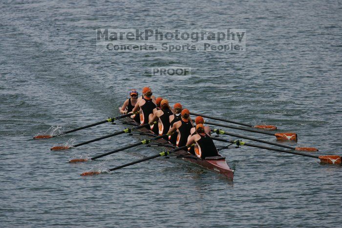 The Texas Rowing second varsity eight team finished with a time of 7:29.5, losing to Wisconsin, which completed the race in 7:15.5. This was the third session of the Longhorn Invitational, Saturday afternoon, March 21, 2009 on Lady Bird Lake.

Filename: SRM_20090321_16282935.jpg
Aperture: f/4.0
Shutter Speed: 1/5000
Body: Canon EOS-1D Mark II
Lens: Canon EF 300mm f/2.8 L IS