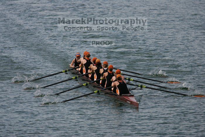 The Texas Rowing second varsity eight team finished with a time of 7:29.5, losing to Wisconsin, which completed the race in 7:15.5. This was the third session of the Longhorn Invitational, Saturday afternoon, March 21, 2009 on Lady Bird Lake.

Filename: SRM_20090321_16282936.jpg
Aperture: f/4.0
Shutter Speed: 1/5000
Body: Canon EOS-1D Mark II
Lens: Canon EF 300mm f/2.8 L IS