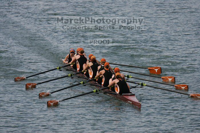 The Texas Rowing second varsity eight team finished with a time of 7:29.5, losing to Wisconsin, which completed the race in 7:15.5. This was the third session of the Longhorn Invitational, Saturday afternoon, March 21, 2009 on Lady Bird Lake.

Filename: SRM_20090321_16283138.jpg
Aperture: f/4.0
Shutter Speed: 1/4000
Body: Canon EOS-1D Mark II
Lens: Canon EF 300mm f/2.8 L IS