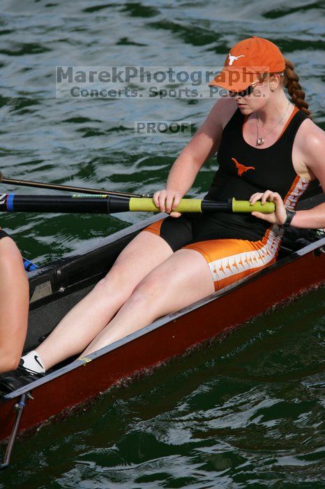 The Texas Rowing second varsity eight team finished with a time of 7:29.5, losing to Wisconsin, which completed the race in 7:15.5. This was the third session of the Longhorn Invitational, Saturday afternoon, March 21, 2009 on Lady Bird Lake.

Filename: SRM_20090321_16285560.jpg
Aperture: f/4.0
Shutter Speed: 1/1600
Body: Canon EOS-1D Mark II
Lens: Canon EF 300mm f/2.8 L IS