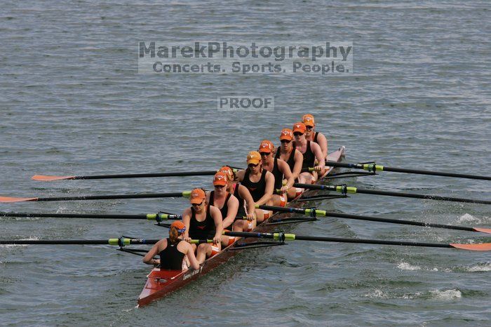 The Texas Rowing second varsity eight team finished with a time of 7:29.5, losing to Wisconsin, which completed the race in 7:15.5. This was the third session of the Longhorn Invitational, Saturday afternoon, March 21, 2009 on Lady Bird Lake.

Filename: SRM_20090321_16291173.jpg
Aperture: f/8.0
Shutter Speed: 1/1000
Body: Canon EOS-1D Mark II
Lens: Canon EF 300mm f/2.8 L IS