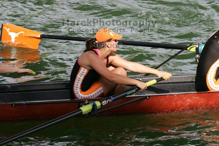 The Texas Rowing second varsity eight team finished with a time of 7:29.5, losing to Wisconsin, which completed the race in 7:15.5. This was the third session of the Longhorn Invitational, Saturday afternoon, March 21, 2009 on Lady Bird Lake.

Filename: SRM_20090321_16350887.jpg
Aperture: f/8.0
Shutter Speed: 1/500
Body: Canon EOS-1D Mark II
Lens: Canon EF 300mm f/2.8 L IS