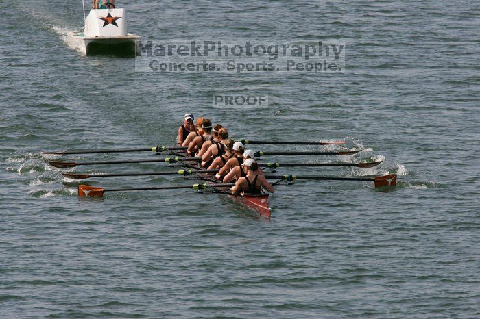 The Texas Rowing first varsity eight team, with coxswain Mary Cait McPherson, stroke Jen VanderMaarel, Felicia Izaguirre-Werner, Meg George, Nancy Arrington, Jelena Zunic, Karli Sheahan, Colleen Irby and Sara Cottingham, finished with a time of 7:09.3, losing to Wisconsin, which completed the race in 7:01.1. This was the third session of the Longhorn Invitational, Saturday afternoon, March 21, 2009 on Lady Bird Lake.

Filename: SRM_20090321_16352196.jpg
Aperture: f/8.0
Shutter Speed: 1/1600
Body: Canon EOS-1D Mark II
Lens: Canon EF 300mm f/2.8 L IS