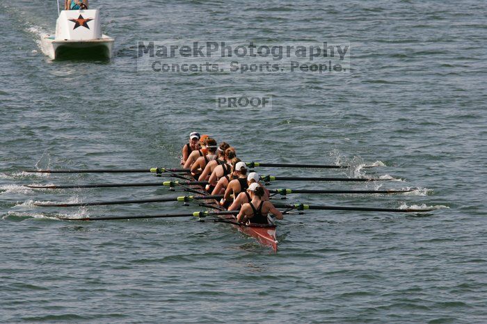 The Texas Rowing first varsity eight team, with coxswain Mary Cait McPherson, stroke Jen VanderMaarel, Felicia Izaguirre-Werner, Meg George, Nancy Arrington, Jelena Zunic, Karli Sheahan, Colleen Irby and Sara Cottingham, finished with a time of 7:09.3, losing to Wisconsin, which completed the race in 7:01.1. This was the third session of the Longhorn Invitational, Saturday afternoon, March 21, 2009 on Lady Bird Lake.

Filename: SRM_20090321_16352304.jpg
Aperture: f/8.0
Shutter Speed: 1/1600
Body: Canon EOS-1D Mark II
Lens: Canon EF 300mm f/2.8 L IS