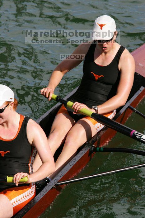 The Texas Rowing first varsity eight team, with coxswain Mary Cait McPherson, stroke Jen VanderMaarel, Felicia Izaguirre-Werner, Meg George, Nancy Arrington, Jelena Zunic, Karli Sheahan, Colleen Irby and Sara Cottingham, finished with a time of 7:09.3, losing to Wisconsin, which completed the race in 7:01.1. This was the third session of the Longhorn Invitational, Saturday afternoon, March 21, 2009 on Lady Bird Lake.

Filename: SRM_20090321_16355132.jpg
Aperture: f/8.0
Shutter Speed: 1/800
Body: Canon EOS-1D Mark II
Lens: Canon EF 300mm f/2.8 L IS