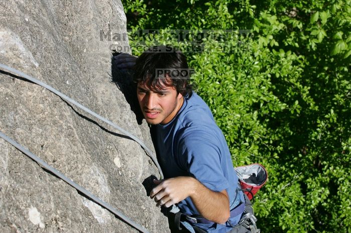 Javier Morales top rope climbing She's No Dog, She's My Wife (5.11b), shot from the top of Ack! (5.11b, but using the crack for the start instead) that I top roped up with my camera on my back.  It was another long day of rock climbing at Seismic Wall on Austin's Barton Creek Greenbelt, Sunday, April 5, 2009.

Filename: SRM_20090405_16482251.jpg
Aperture: f/9.0
Shutter Speed: 1/500
Body: Canon EOS-1D Mark II
Lens: Canon EF 80-200mm f/2.8 L