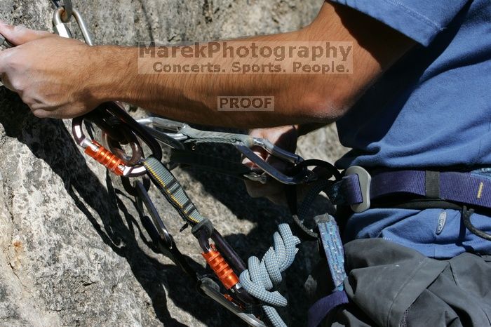 Javier Morales top rope climbing She's No Dog, She's My Wife (5.11b), shot from the top of Ack! (5.11b, but using the crack for the start instead) that I top roped up with my camera on my back.  It was another long day of rock climbing at Seismic Wall on Austin's Barton Creek Greenbelt, Sunday, April 5, 2009.

Filename: SRM_20090405_16501572.jpg
Aperture: f/11.0
Shutter Speed: 1/400
Body: Canon EOS-1D Mark II
Lens: Canon EF 80-200mm f/2.8 L