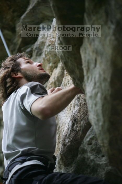 Andrew Dreher top rope climbing Nose Print on the Windshield (5.11c).  It was another long day of rock climbing at Seismic Wall on Austin's Barton Creek Greenbelt, Saturday, April 11, 2009.

Filename: SRM_20090411_14385174.JPG
Aperture: f/2.8
Shutter Speed: 1/640
Body: Canon EOS-1D Mark II
Lens: Canon EF 80-200mm f/2.8 L