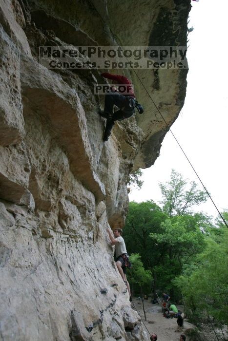 Me top rope climbing Magster (5.10a), shot by Andrew Dreher.  It was another long day of rock climbing at Seismic Wall on Austin's Barton Creek Greenbelt, Saturday, April 11, 2009.

Filename: SRM_20090411_15560427.JPG
Aperture: f/5.6
Shutter Speed: 1/200
Body: Canon EOS-1D Mark II
Lens: Canon EF 16-35mm f/2.8 L