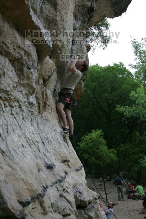 Adam Libson climbing Diving for Rocks (5.10d), shot by Andrew Dreher.  It was another long day of rock climbing at Seismic Wall on Austin's Barton Creek Greenbelt, Saturday, April 11, 2009.

Filename: SRM_20090411_15561828.JPG
Aperture: f/6.3
Shutter Speed: 1/200
Body: Canon EOS-1D Mark II
Lens: Canon EF 16-35mm f/2.8 L