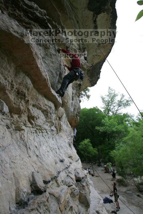 Me top rope climbing Magster (5.10a), shot by Andrew Dreher.  It was another long day of rock climbing at Seismic Wall on Austin's Barton Creek Greenbelt, Saturday, April 11, 2009.

Filename: SRM_20090411_15580136.JPG
Aperture: f/5.6
Shutter Speed: 1/200
Body: Canon EOS-1D Mark II
Lens: Canon EF 16-35mm f/2.8 L