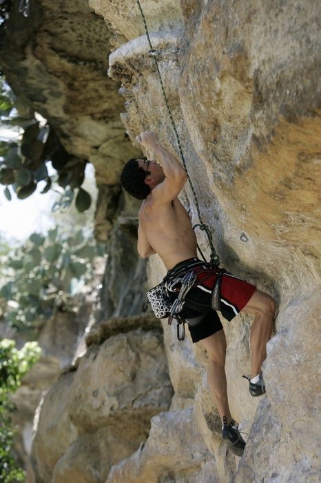 Chris Bottaro on Diving for Rocks (5.10d).  It was another long day of rock climbing at Seismic Wall on Austin's Barton Creek Greenbelt, Sunday, June 090607, 2009.

Filename: SRM_20090607_13544009.jpg
Aperture: f/4.0
Shutter Speed: 1/500
Body: Canon EOS-1D Mark II
Lens: Canon EF 80-200mm f/2.8 L