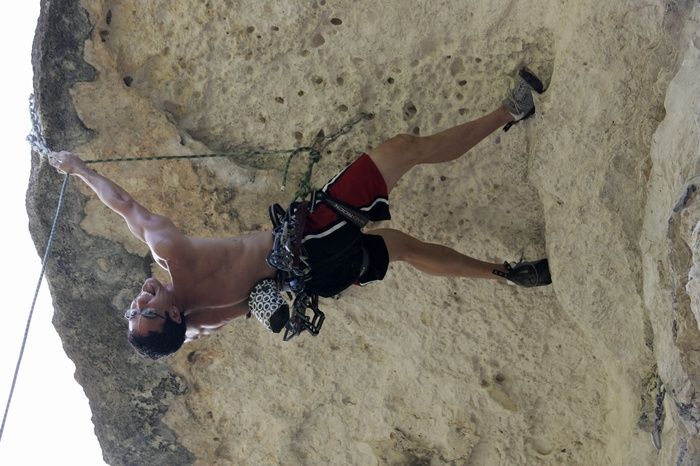 Chris Bottaro on Lonsome Dove (5.12), the roof over Diving for Rocks (5.10d).  It was another long day of rock climbing at Seismic Wall on Austin's Barton Creek Greenbelt, Sunday, June 090607, 2009.

Filename: SRM_20090607_17464859.jpg
Aperture: f/4.0
Shutter Speed: 1/400
Body: Canon EOS-1D Mark II
Lens: Canon EF 80-200mm f/2.8 L