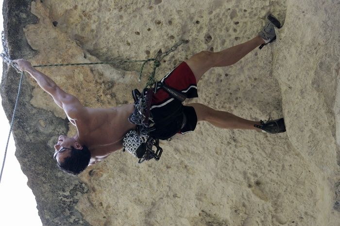 Chris Bottaro on Lonsome Dove (5.12), the roof over Diving for Rocks (5.10d).  It was another long day of rock climbing at Seismic Wall on Austin's Barton Creek Greenbelt, Sunday, June 090607, 2009.

Filename: SRM_20090607_17464960.jpg
Aperture: f/4.0
Shutter Speed: 1/400
Body: Canon EOS-1D Mark II
Lens: Canon EF 80-200mm f/2.8 L