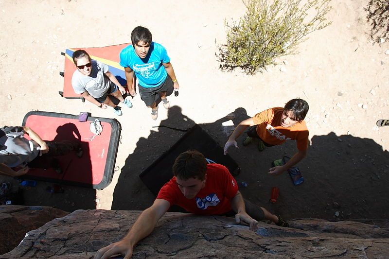 Raanan Robertson rock climbing in Hueco Tanks State Park and Historic Site during the Hueco Tanks Awesome Fest 2010 trip, Friday, May 21, 2010.

Filename: SRM_20100521_13264383.JPG
Aperture: f/5.6
Shutter Speed: 1/640
Body: Canon EOS-1D Mark II
Lens: Canon EF 16-35mm f/2.8 L