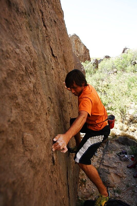 Javier Morales rock climbing in Hueco Tanks State Park and Historic Site during the Hueco Tanks Awesome Fest 2010 trip, Friday, May 21, 2010.

Filename: SRM_20100521_17505144.JPG
Aperture: f/4.0
Shutter Speed: 1/250
Body: Canon EOS-1D Mark II
Lens: Canon EF 16-35mm f/2.8 L