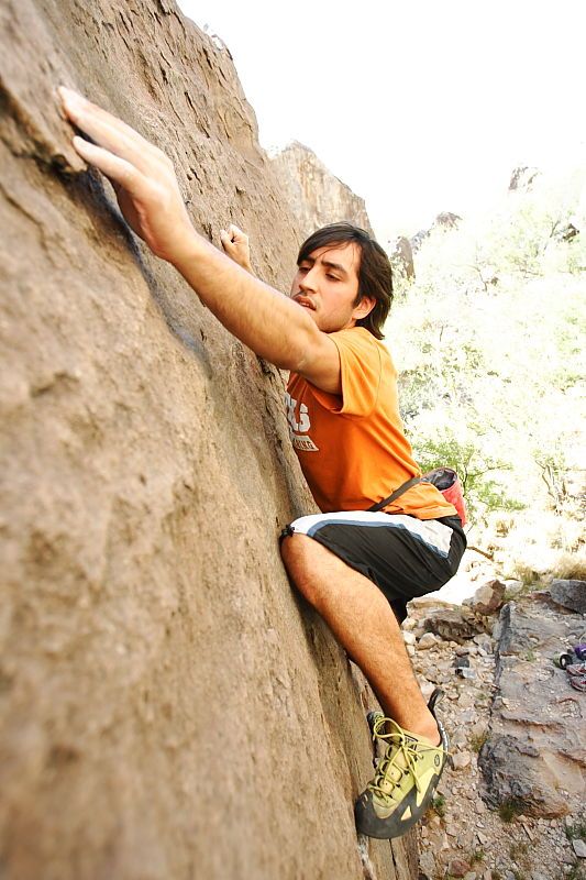 Javier Morales rock climbing in Hueco Tanks State Park and Historic Site during the Hueco Tanks Awesome Fest 2010 trip, Friday, May 21, 2010.

Filename: SRM_20100521_17520457.JPG
Aperture: f/4.0
Shutter Speed: 1/200
Body: Canon EOS-1D Mark II
Lens: Canon EF 16-35mm f/2.8 L