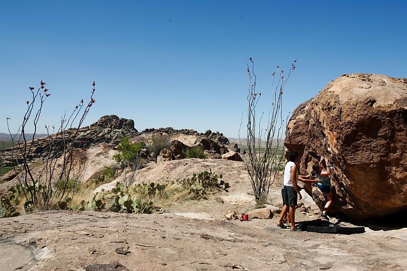 Sarah Williams rock climbing in Hueco Tanks State Park and Historic Site during the Hueco Tanks Awesome Fest 2010 trip, Saturday, May 22, 2010.

Filename: SRM_20100522_11410252.JPG
Aperture: f/5.6
Shutter Speed: 1/800
Body: Canon EOS-1D Mark II
Lens: Canon EF 16-35mm f/2.8 L