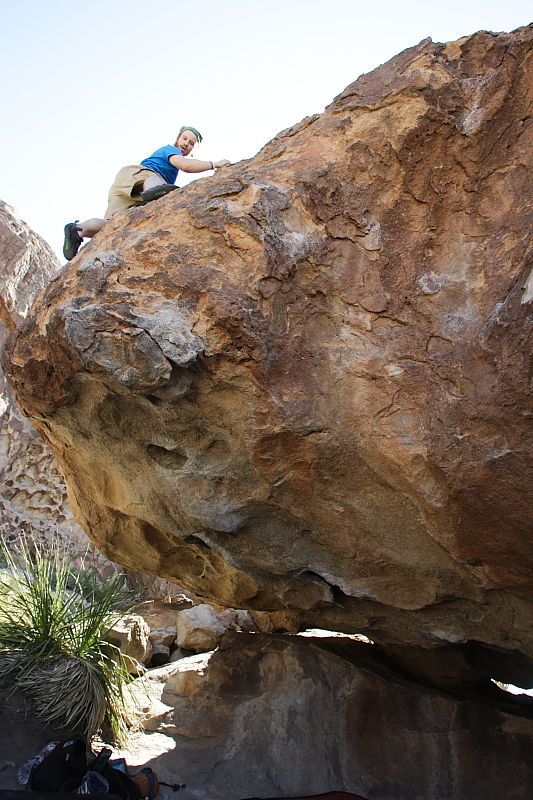 Steve Marek rock climbing on No One Gets Out of Here Alive (V2) in Hueco Tanks State Park and Historic Site during the Hueco Tanks Awesome Fest 2010 trip, Sunday, May 23, 2010.

Filename: SRM_20100523_11120236.JPG
Aperture: f/5.6
Shutter Speed: 1/500
Body: Canon EOS-1D Mark II
Lens: Canon EF 16-35mm f/2.8 L