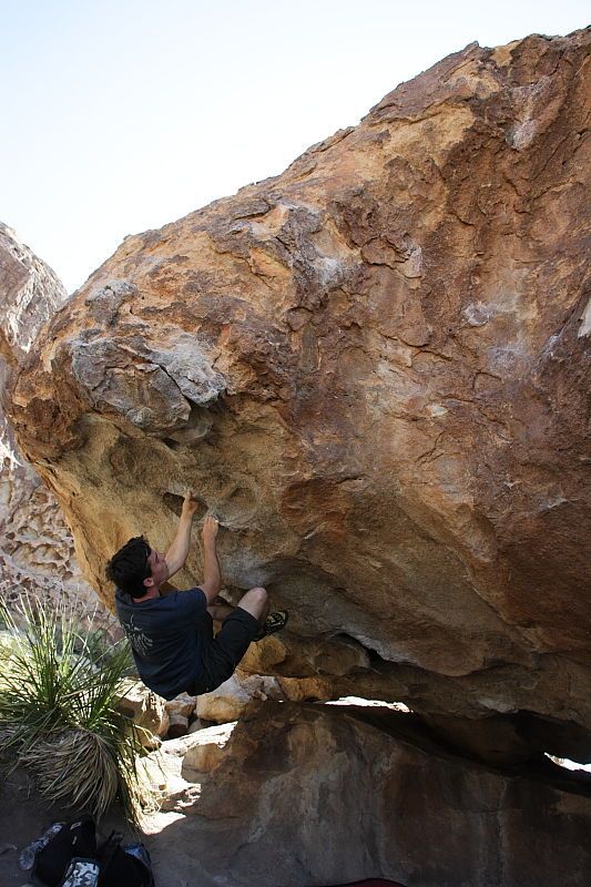 Raanan Robertson rock climbing on Pull the Pin in Hueco Tanks State Park and Historic Site during the Hueco Tanks Awesome Fest 2010 trip, Sunday, May 23, 2010.

Filename: SRM_20100523_11261120.JPG
Aperture: f/5.6
Shutter Speed: 1/500
Body: Canon EOS-1D Mark II
Lens: Canon EF 16-35mm f/2.8 L