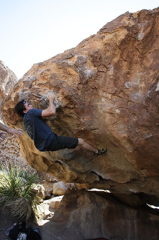 Raanan Robertson rock climbing on Pull the Pin in Hueco Tanks State Park and Historic Site during the Hueco Tanks Awesome Fest 2010 trip, Sunday, May 23, 2010.

Filename: SRM_20100523_11261722.JPG
Aperture: f/5.6
Shutter Speed: 1/500
Body: Canon EOS-1D Mark II
Lens: Canon EF 16-35mm f/2.8 L