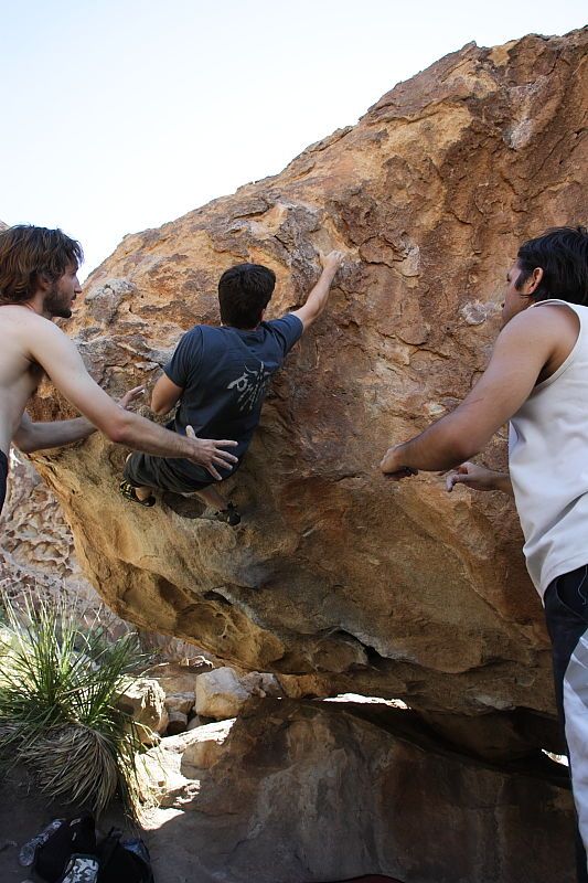 Raanan Robertson rock climbing on Pull the Pin in Hueco Tanks State Park and Historic Site during the Hueco Tanks Awesome Fest 2010 trip, Sunday, May 23, 2010.

Filename: SRM_20100523_11263227.JPG
Aperture: f/5.6
Shutter Speed: 1/500
Body: Canon EOS-1D Mark II
Lens: Canon EF 16-35mm f/2.8 L