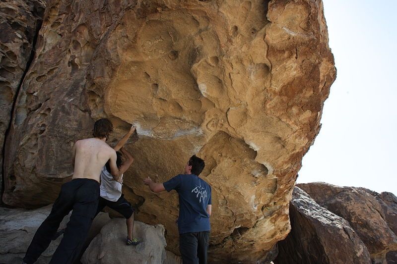 Javier Morales rock climbing in Hueco Tanks State Park and Historic Site during the Hueco Tanks Awesome Fest 2010 trip, Sunday, May 23, 2010.

Filename: SRM_20100523_11490449.JPG
Aperture: f/8.0
Shutter Speed: 1/500
Body: Canon EOS-1D Mark II
Lens: Canon EF 16-35mm f/2.8 L