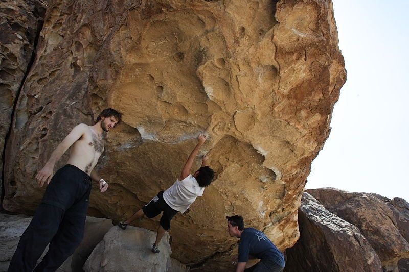 Javier Morales rock climbing in Hueco Tanks State Park and Historic Site during the Hueco Tanks Awesome Fest 2010 trip, Sunday, May 23, 2010.

Filename: SRM_20100523_11491753.JPG
Aperture: f/8.0
Shutter Speed: 1/500
Body: Canon EOS-1D Mark II
Lens: Canon EF 16-35mm f/2.8 L