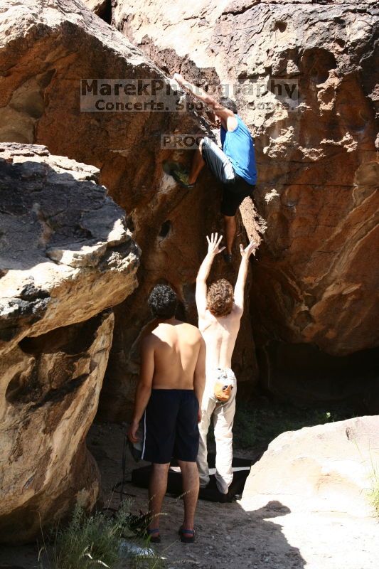 Rock climbing in Hueco Tanks State Park and Historic Site during the Hueco Tanks Awesome Fest 2.0 trip, Saturday, September 04, 2010.

Filename: SRM_20100904_12024532.JPG
Aperture: f/4.0
Shutter Speed: 1/1250
Body: Canon EOS 20D
Lens: Canon EF 16-35mm f/2.8 L