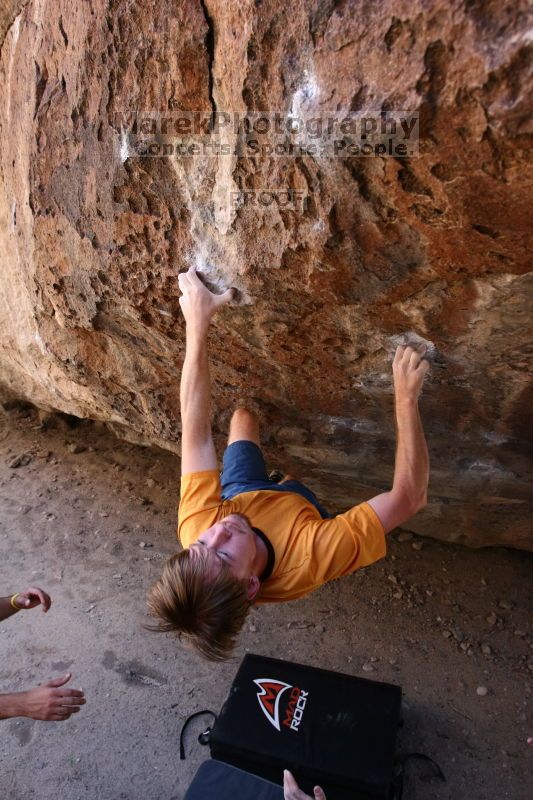 Rock climbing in Hueco Tanks State Park and Historic Site during the Hueco Tanks Awesome Fest 2.0 trip, Saturday, September 04, 2010.

Filename: SRM_20100904_13312006.JPG
Aperture: f/4.0
Shutter Speed: 1/400
Body: Canon EOS 20D
Lens: Canon EF 16-35mm f/2.8 L