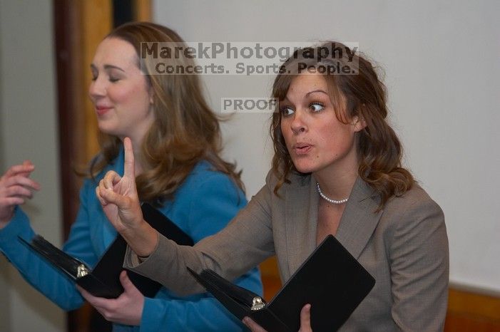 Caetlin Mangan and Mary Kate Raffetto rehearse their Duo Interpretive of Scott Orgon's "China."  The University of Texas' Speech Team will compete in the American Forensic Associations National Individual Events Tournament (AFA NIET) in Gainesville, Flori

Filename: SRM_20060325_140926_7.jpg
Aperture: f/3.5
Shutter Speed: 1/160
Body: Canon EOS 20D
Lens: Canon EF 80-200mm f/2.8 L