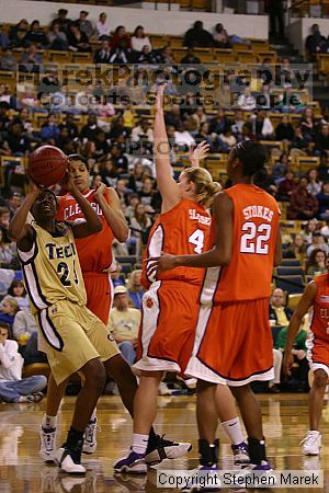 The Georgia Tech women's basketball team played Clemson.

Filename: img_0575_std.jpg
Aperture: f/2.8
Shutter Speed: 1/320
Body: Canon EOS DIGITAL REBEL
Lens: Canon EF 80-200mm f/2.8 L