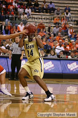 The Georgia Tech women's basketball team played Clemson.

Filename: img_0651_std.jpg
Aperture: f/2.8
Shutter Speed: 1/320
Body: Canon EOS DIGITAL REBEL
Lens: Canon EF 80-200mm f/2.8 L