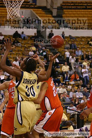 The Georgia Tech women's basketball team played Clemson.

Filename: img_0626_std.jpg
Aperture: f/2.8
Shutter Speed: 1/320
Body: Canon EOS DIGITAL REBEL
Lens: Canon EF 80-200mm f/2.8 L