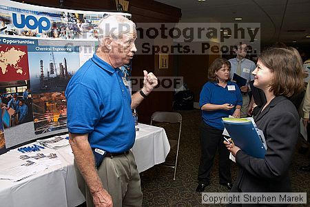  speaks with a recruiter at the career fair.

Filename: crw_0763_std.jpg
Aperture: f/5.0
Shutter Speed: 1/60
Body: Canon EOS DIGITAL REBEL
Lens: Canon EF-S 18-55mm f/3.5-5.6