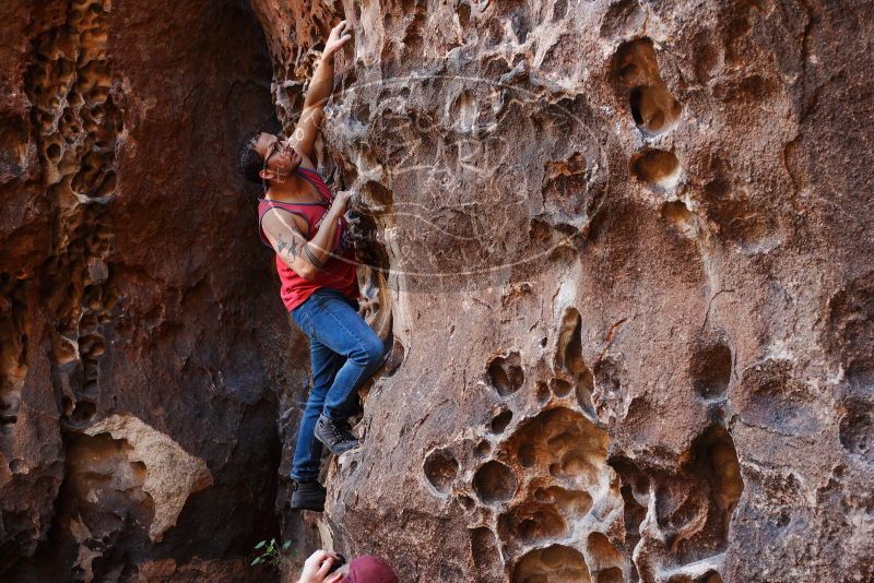 Bouldering in Hueco Tanks on 11/23/2018 with Blue Lizard Climbing and Yoga

Filename: SRM_20181123_1122220.jpg
Aperture: f/4.0
Shutter Speed: 1/80
Body: Canon EOS-1D Mark II
Lens: Canon EF 50mm f/1.8 II