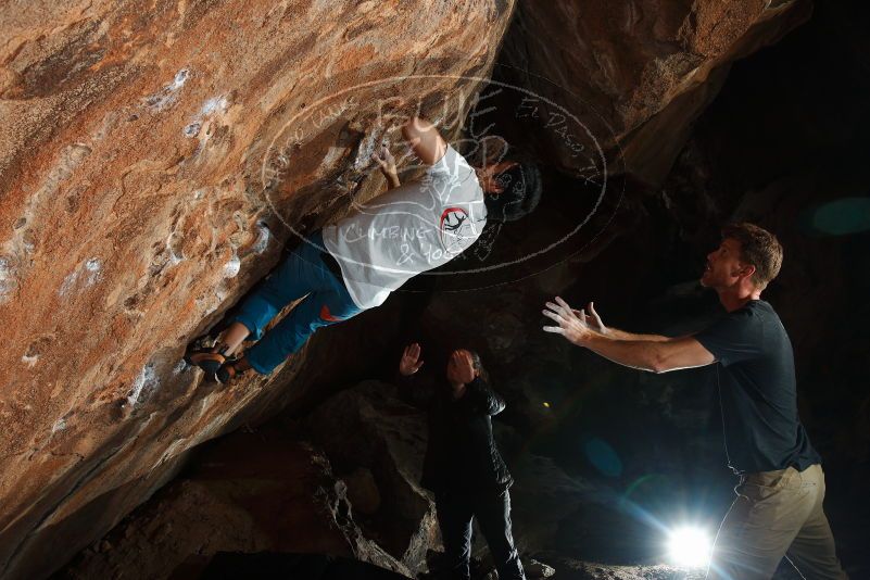 Bouldering in Hueco Tanks on 11/22/2018 with Blue Lizard Climbing and Yoga

Filename: SRM_20181122_1459490.jpg
Aperture: f/8.0
Shutter Speed: 1/250
Body: Canon EOS-1D Mark II
Lens: Canon EF 16-35mm f/2.8 L