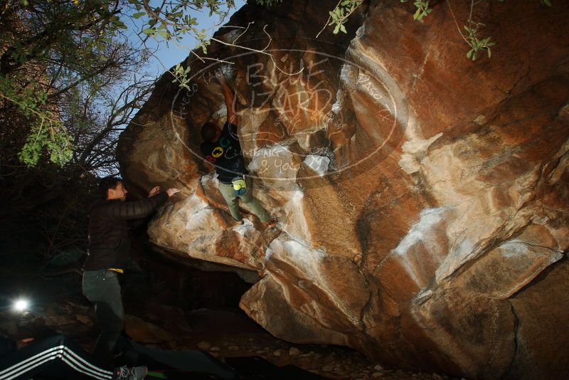 Bouldering in Hueco Tanks on 12/02/2018 with Blue Lizard Climbing and Yoga

Filename: SRM_20181202_1613350.jpg
Aperture: f/7.1
Shutter Speed: 1/250
Body: Canon EOS-1D Mark II
Lens: Canon EF 16-35mm f/2.8 L