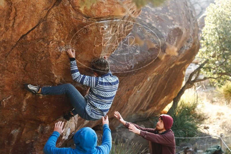 Bouldering in Hueco Tanks on 12/30/2018 with Blue Lizard Climbing and Yoga

Filename: SRM_20181230_1558190.jpg
Aperture: f/3.5
Shutter Speed: 1/400
Body: Canon EOS-1D Mark II
Lens: Canon EF 50mm f/1.8 II