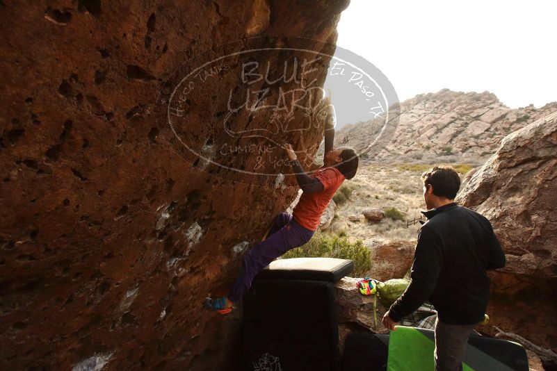 Bouldering in Hueco Tanks on 01/05/2019 with Blue Lizard Climbing and Yoga

Filename: SRM_20190105_1727240.jpg
Aperture: f/7.1
Shutter Speed: 1/250
Body: Canon EOS-1D Mark II
Lens: Canon EF 16-35mm f/2.8 L