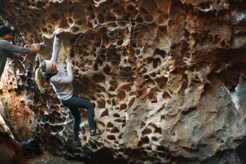 Bouldering in Hueco Tanks on 01/13/2019 with Blue Lizard Climbing and Yoga

Filename: SRM_20190113_1617480.jpg
Aperture: f/2.2
Shutter Speed: 1/80
Body: Canon EOS-1D Mark II
Lens: Canon EF 50mm f/1.8 II