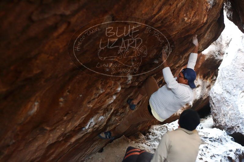 Bouldering in Hueco Tanks on 01/18/2019 with Blue Lizard Climbing and Yoga

Filename: SRM_20190118_1609240.jpg
Aperture: f/2.5
Shutter Speed: 1/100
Body: Canon EOS-1D Mark II
Lens: Canon EF 50mm f/1.8 II