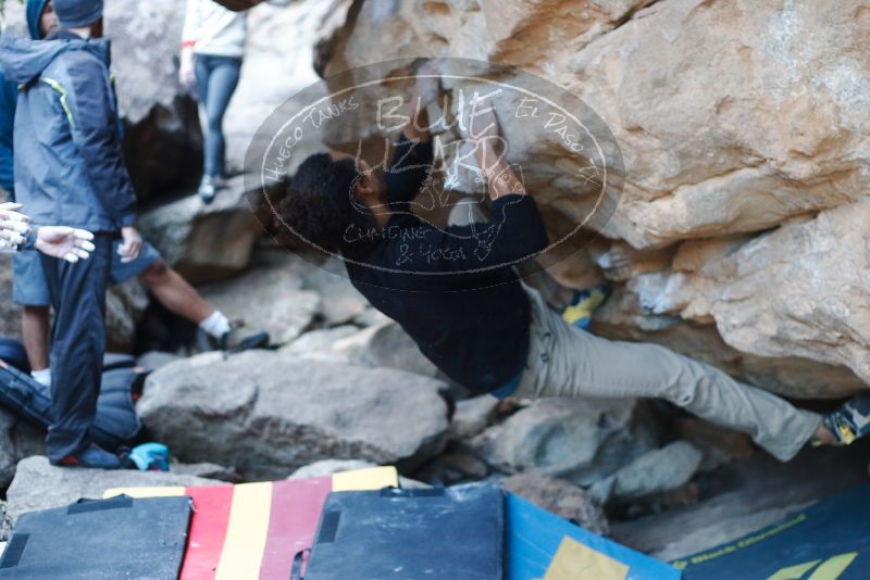 Bouldering in Hueco Tanks on 01/20/2019 with Blue Lizard Climbing and Yoga

Filename: SRM_20190120_1107390.jpg
Aperture: f/2.5
Shutter Speed: 1/200
Body: Canon EOS-1D Mark II
Lens: Canon EF 50mm f/1.8 II