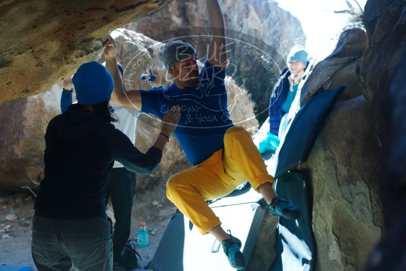 Bouldering in Hueco Tanks on 01/26/2019 with Blue Lizard Climbing and Yoga

Filename: SRM_20190126_1313180.jpg
Aperture: f/4.5
Shutter Speed: 1/400
Body: Canon EOS-1D Mark II
Lens: Canon EF 50mm f/1.8 II