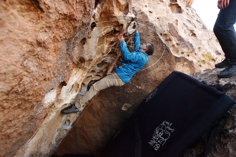 Bouldering in Hueco Tanks on 11/30/2019 with Blue Lizard Climbing and Yoga

Filename: SRM_20191130_1005100.jpg
Aperture: f/6.3
Shutter Speed: 1/250
Body: Canon EOS-1D Mark II
Lens: Canon EF 16-35mm f/2.8 L