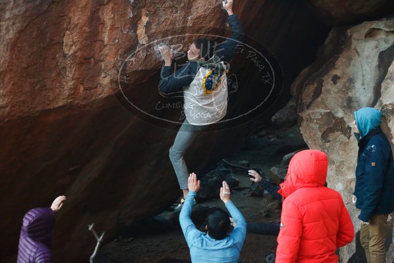 Bouldering in Hueco Tanks on 12/16/2019 with Blue Lizard Climbing and Yoga

Filename: SRM_20191216_1757020.jpg
Aperture: f/3.2
Shutter Speed: 1/250
Body: Canon EOS-1D Mark II
Lens: Canon EF 50mm f/1.8 II